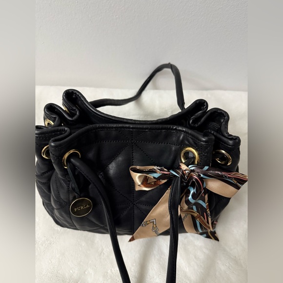 Furla Black Leather Quilted Shoulder Bag. EUC! - Picture 3 of 9